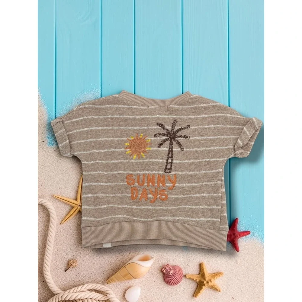 Rabbit Bear Organic Sunny Days Striped Terry Henley & Shorts Set 6-9M